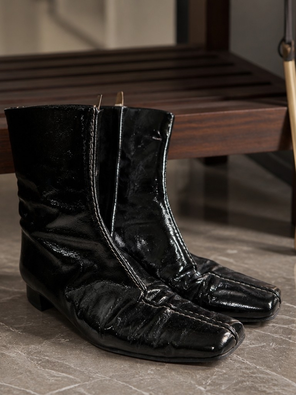 Black Patent Leather Ankle Boots